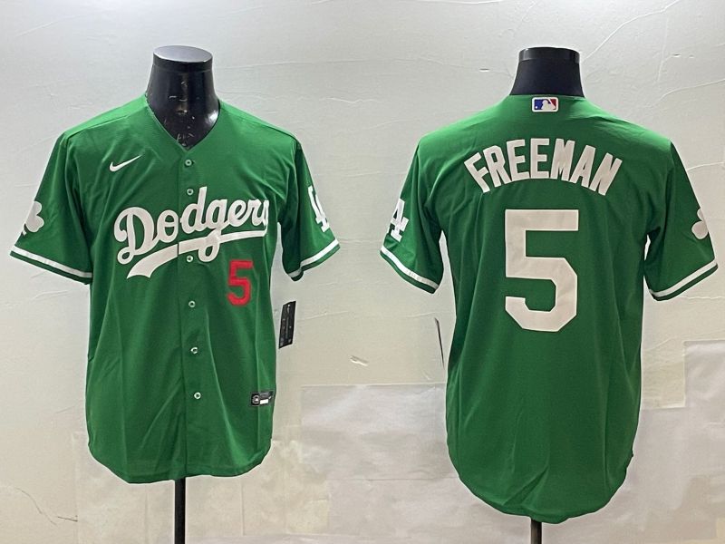 Men Los Angeles Dodgers 5 Freeman Green Fashion 2025 Nike MLB Jersey style 1